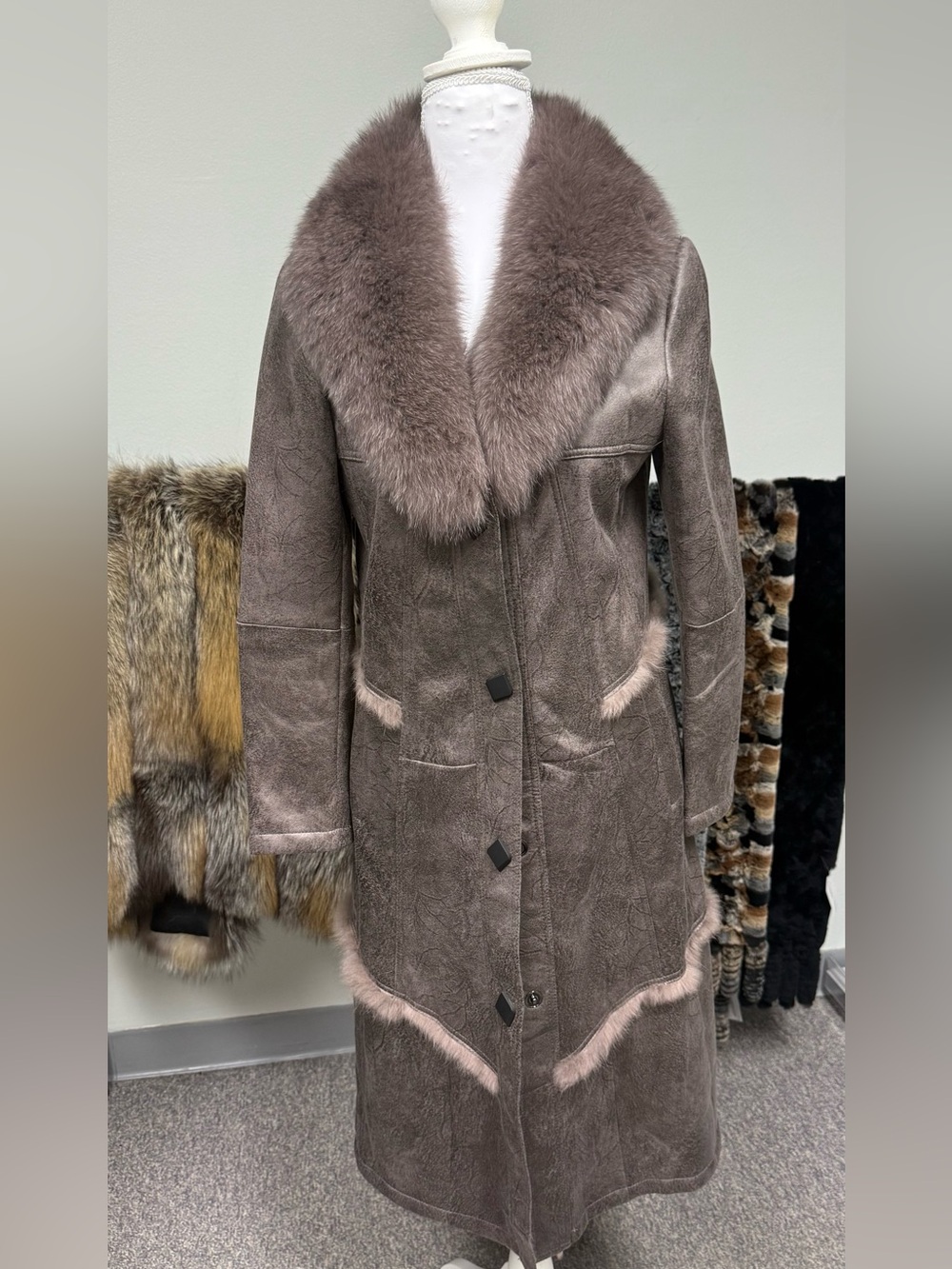 Real sheepskin leather and fur coat